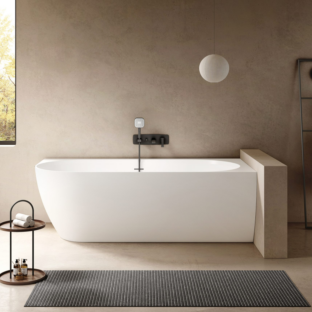 Kaskade Eleni VX106-1700 Right Hand Corner Back to Wall Stone Bath Includes Overflow - Matte White - VX106-1700-NIK8701NA