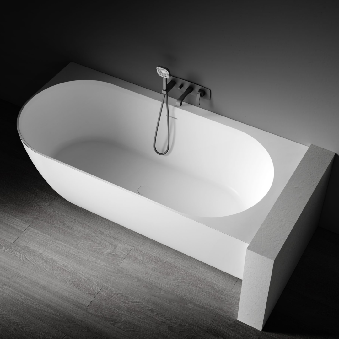 Kaskade Eleni VX106-1700 Right Hand Corner Back to Wall Stone Bath Includes Overflow - Matte White - VX106-1700-NIK8701NA
