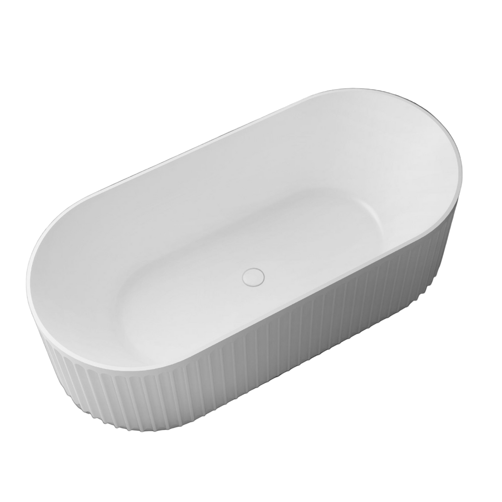 Kaskade Monroe VX16-1700 Freestanding Fluted Stone Bath Includes Overflow - Matte White - VX16-1700-NIK8689NA