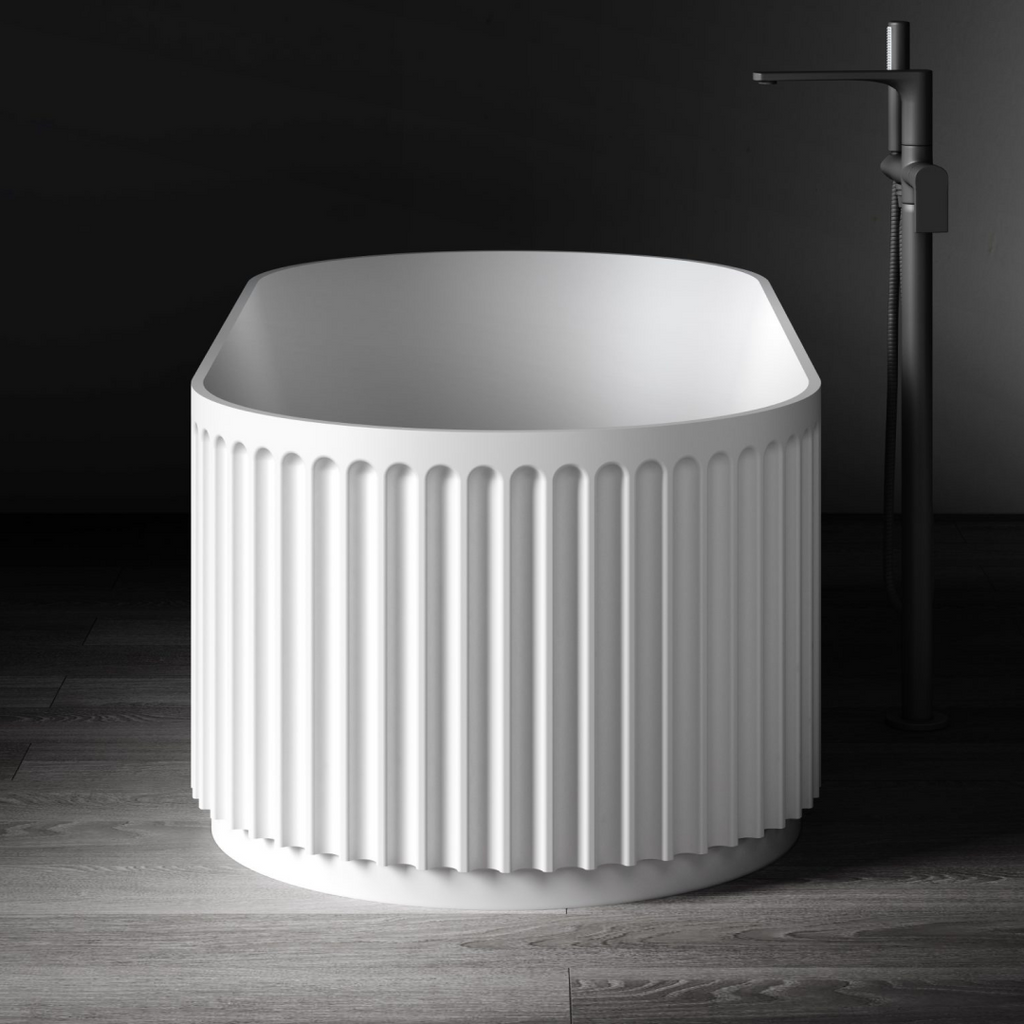 Kaskade Monroe VX16-1700 Freestanding Fluted Stone Bath Includes Overflow - Matte White - VX16-1700-NIK8689NA