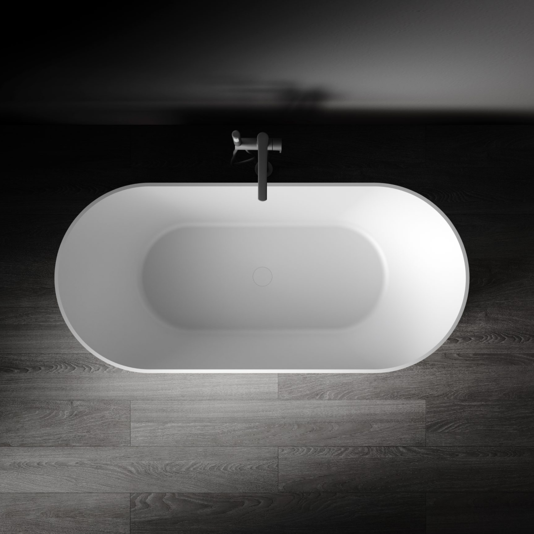 Kaskade Monroe VX16-1700 Freestanding Fluted Stone Bath Includes Overflow - Matte White - VX16-1700-NIK8689NA