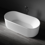 Kaskade Monroe VX16-1700 Freestanding Fluted Stone Bath Includes Overflow - Matte White - VX16-1700-NIK8689NA