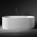 Kaskade Monroe VX16-1700 Freestanding Fluted Stone Bath Includes Overflow - Matte White - VX16-1700-NIK8689NA