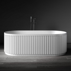 Kaskade Monroe VX16-1700 Freestanding Fluted Stone Bath Includes Overflow - Matte White - VX16-1700-NIK8689NA