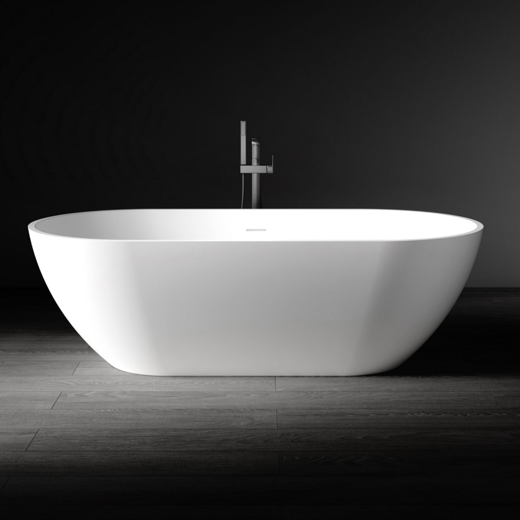 Kaskade Aveo MKII Freestanding Oval Stone Bath Includes Overflow - Matte White VX43-1780 - VX43-1780-NIK8619NA