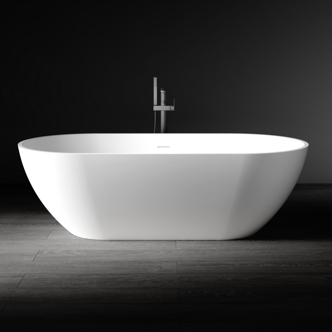 Kaskade Aveo MKII Freestanding Oval Stone Bath Includes Overflow - Matte White VX43-1780 - VX43-1780-NIK8619NA