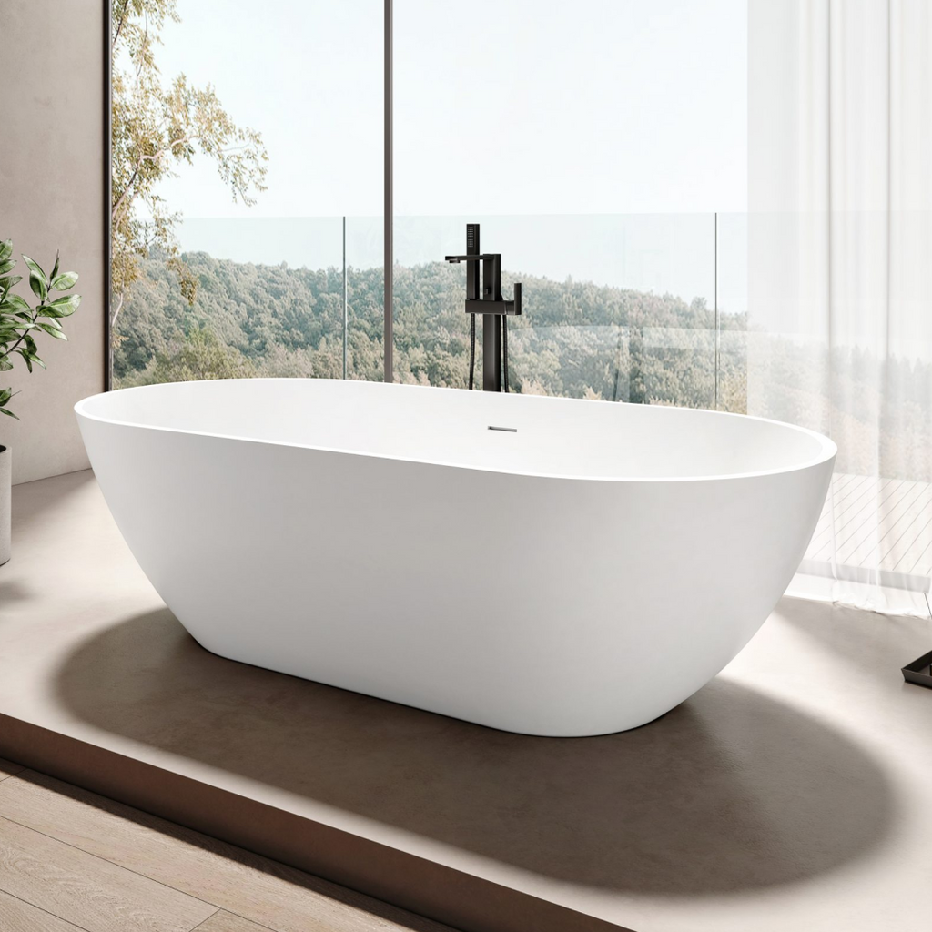 Kaskade Aveo MKII Freestanding Oval Stone Bath Includes Overflow - Matte White VX43-1780 - VX43-1780-NIK8619NA