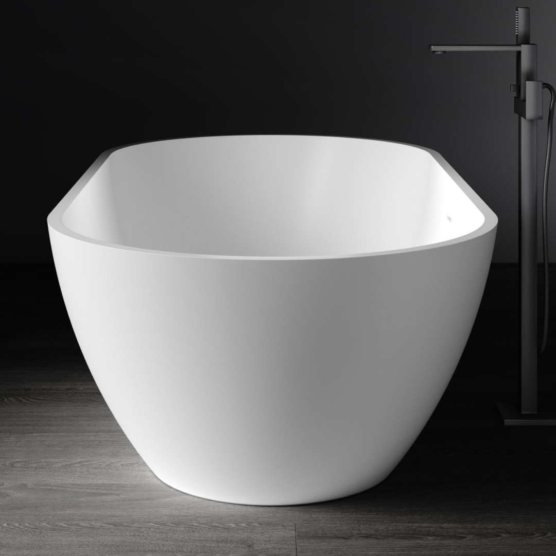 Kaskade Aveo MKII Freestanding Oval Stone Bath Includes Overflow - Matte White VX43-1780 - VX43-1780-NIK8619NA