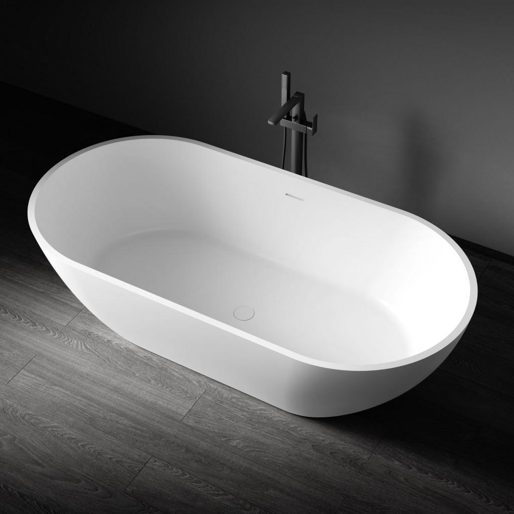 Kaskade Aveo MKII Freestanding Oval Stone Bath Includes Overflow - Matte White VX43-1780 - VX43-1780-NIK8619NA