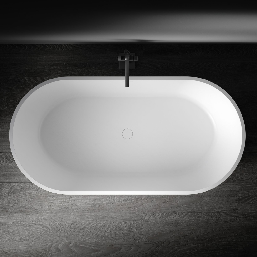 Kaskade Aveo MKII Freestanding Oval Stone Bath Includes Overflow - Matte White VX43-1780 - VX43-1780-NIK8619NA
