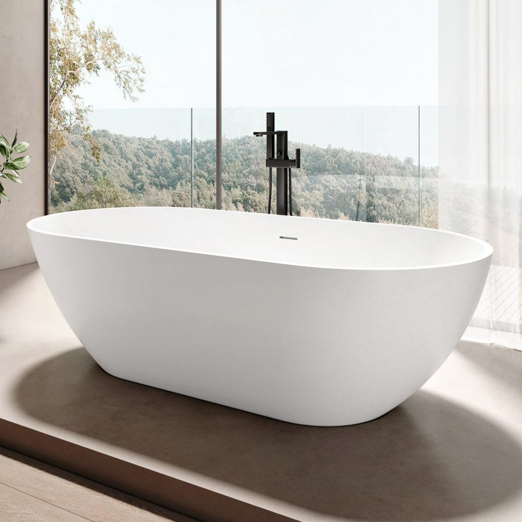 Kaskade Aveo MKII Freestanding Stone Bath Includes Overflow - Matte White VX78-1700 - VX78-1700-NIK8694NA