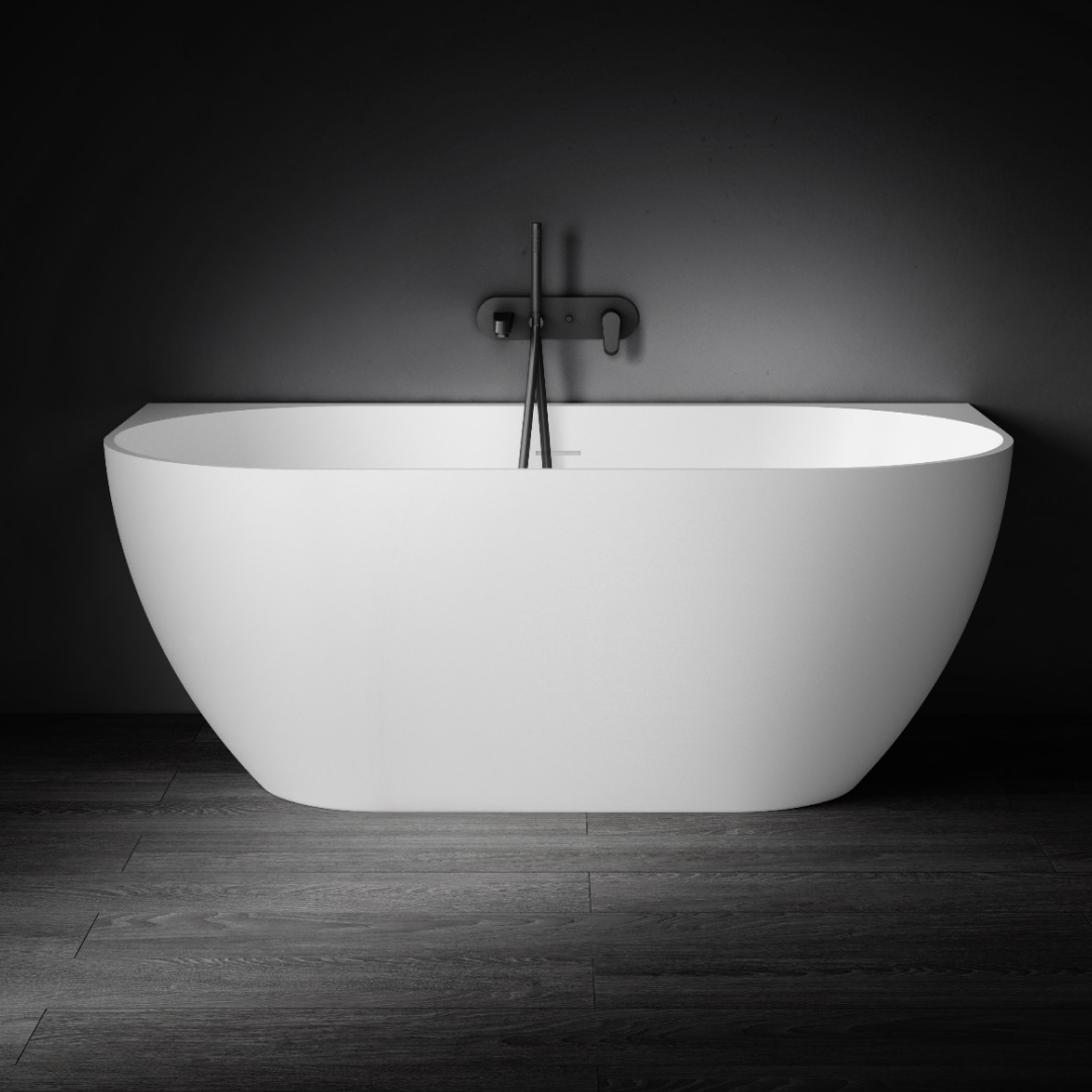 Kaskade Bianca VC88-1500 Back to Wall Stone Bath Includes Overflow - Matte White - VX88-1500-NIK8696NA