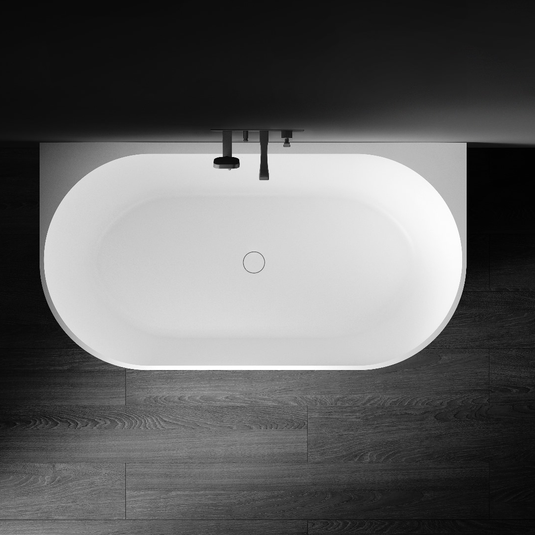 Kaskade Bianca VC88-1500 Back to Wall Stone Bath Includes Overflow - Matte White - VX88-1500-NIK8696NA