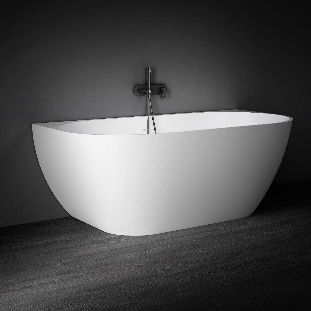 Kaskade Bianca VC88-1500 Back to Wall Stone Bath Includes Overflow - Matte White - VX88-1500-NIK8696NA