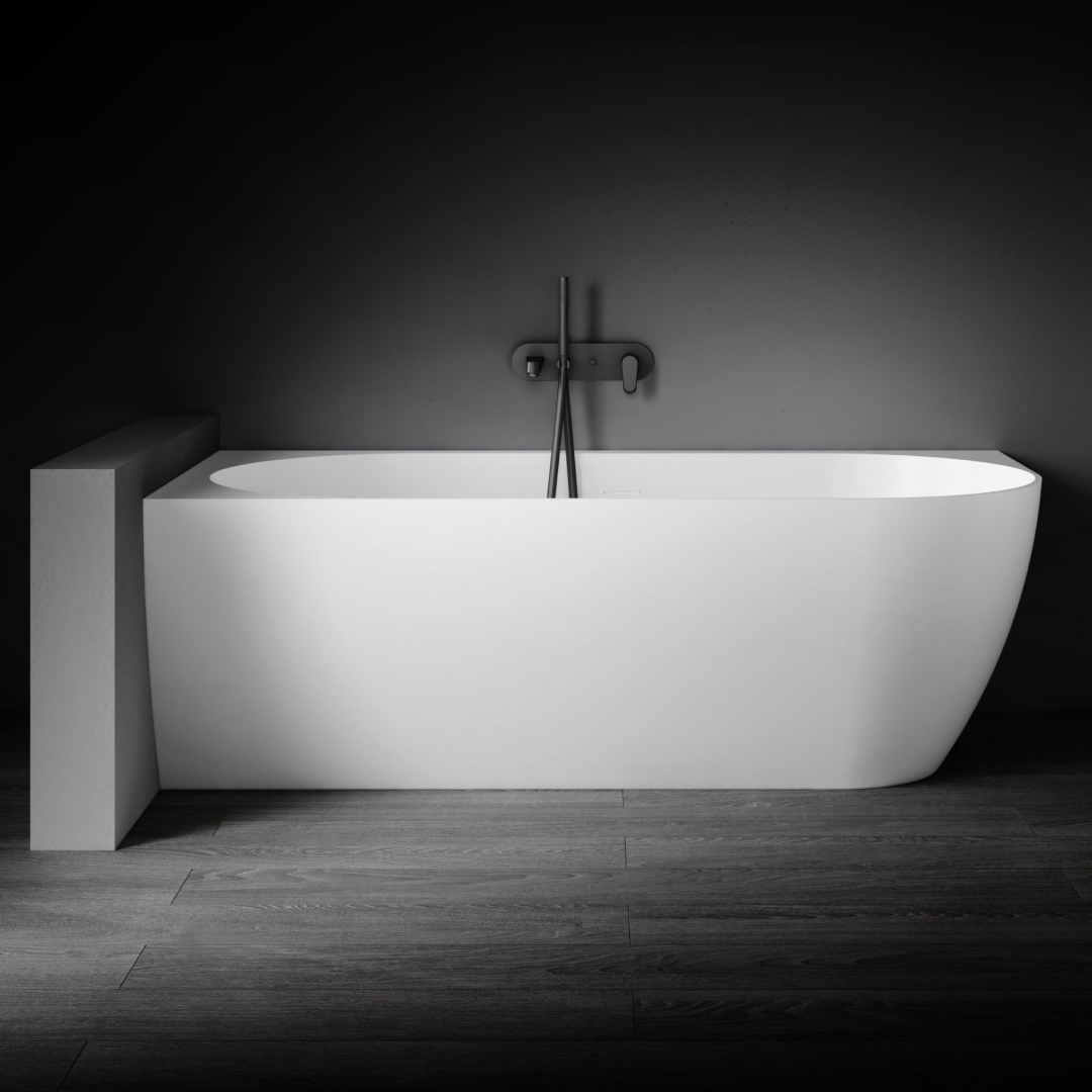 Kaskade Eleni VX99-1700 Left Hand Corner Back-to-Wall Stone Bath Includes Overflow - Matte White - VX99-1700-NIK8700NA