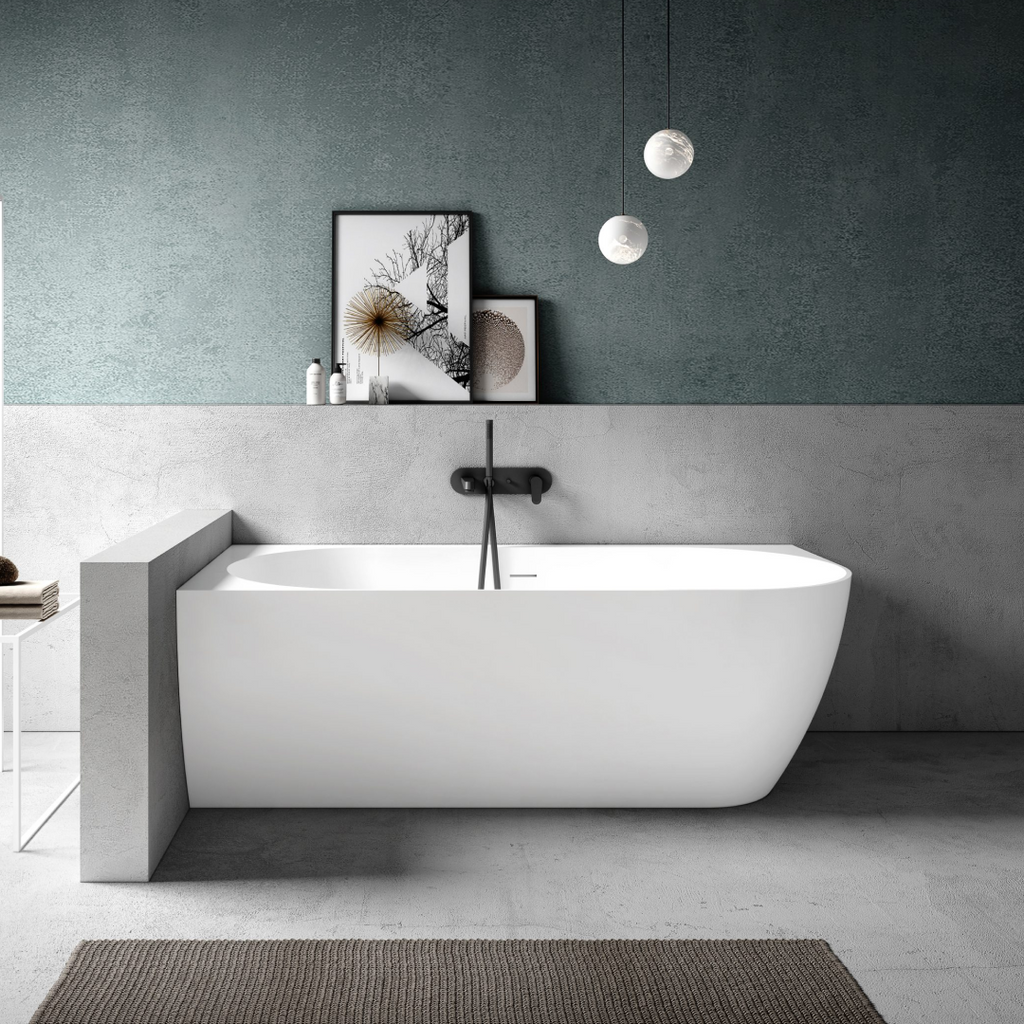 Kaskade Eleni VX99-1700 Left Hand Corner Back-to-Wall Stone Bath Includes Overflow - Matte White - VX99-1700-NIK8700NA