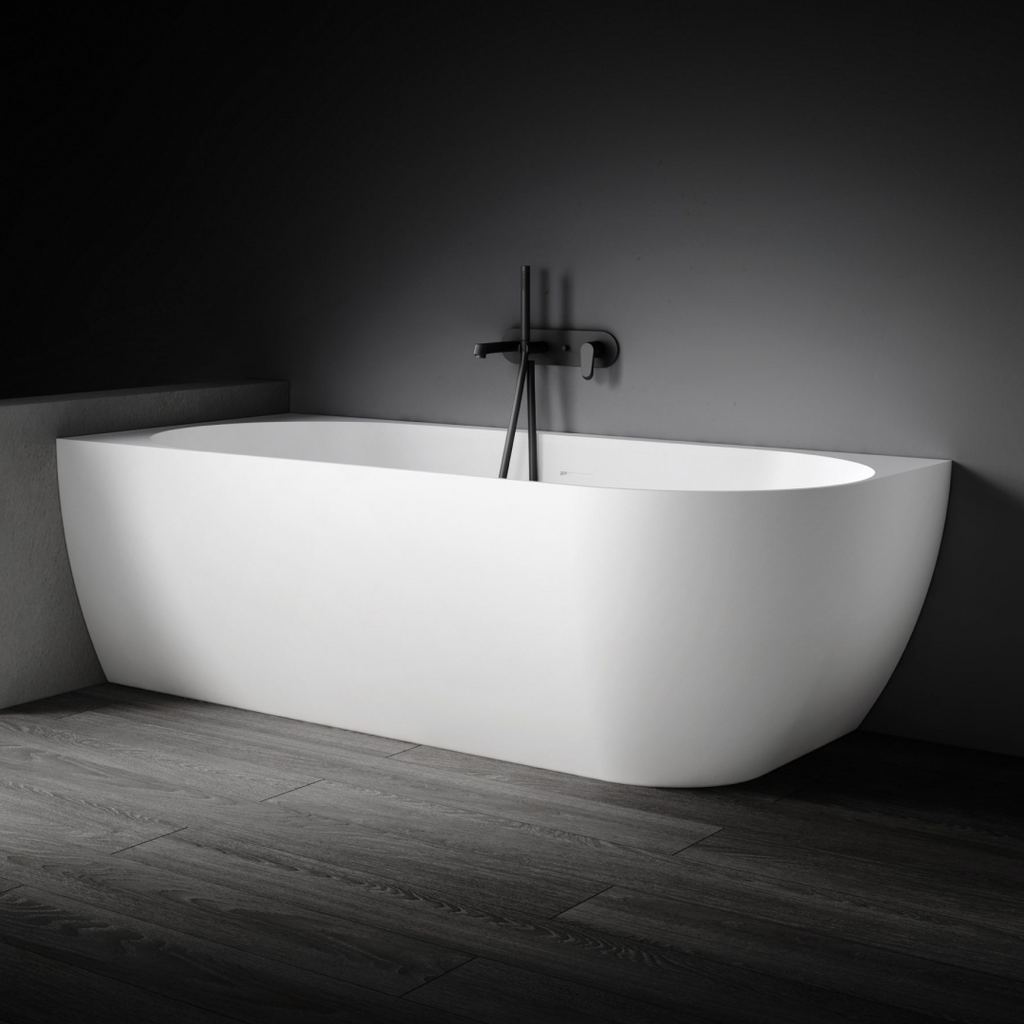 Kaskade Eleni VX99-1700 Left Hand Corner Back-to-Wall Stone Bath Includes Overflow - Matte White - VX99-1700-NIK8700NA