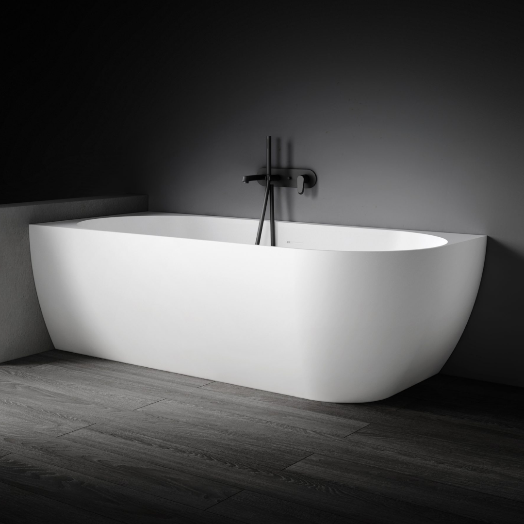 Kaskade Eleni VX99-1700 Left Hand Corner Back-to-Wall Stone Bath Includes Overflow - Matte White - VX99-1700-NIK8700NA
