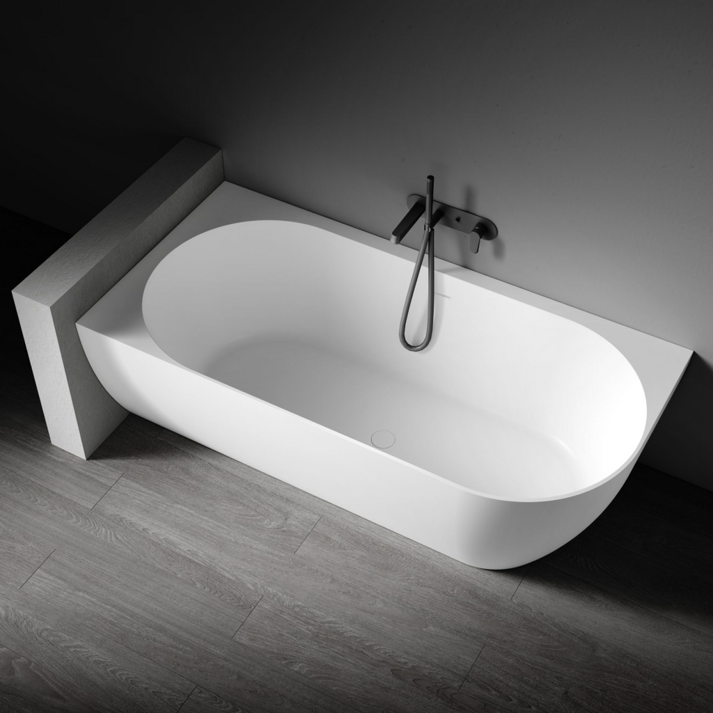 Kaskade Eleni VX99-1700 Left Hand Corner Back-to-Wall Stone Bath Includes Overflow - Matte White - VX99-1700-NIK8700NA