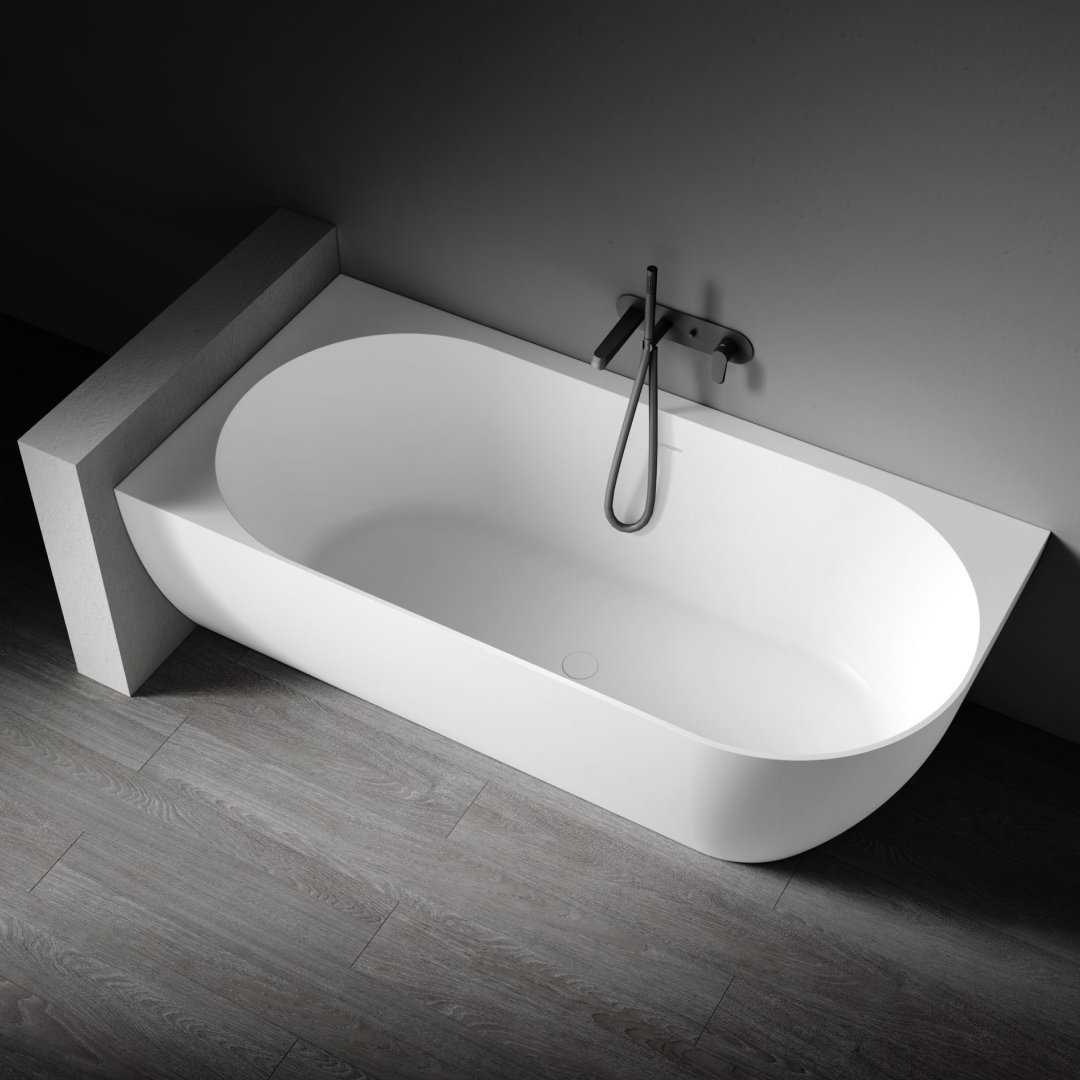 Kaskade Eleni VX99-1700 Left Hand Corner Back-to-Wall Stone Bath Includes Overflow - Matte White - VX99-1700-NIK8700NA