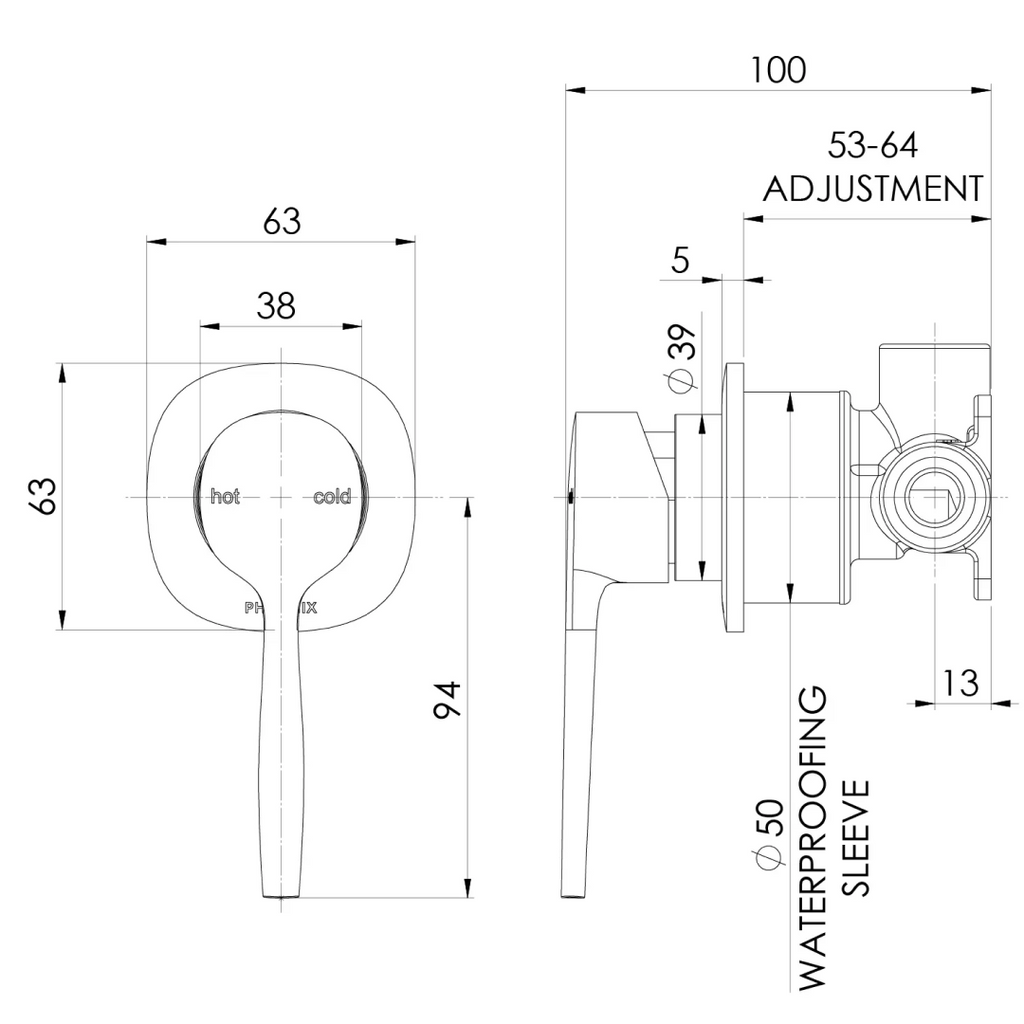Phoenix Vask SwitchMix Shower Wall Mixer Trim Kit Only - LF Brushed Nickel - 139-2805-40-1