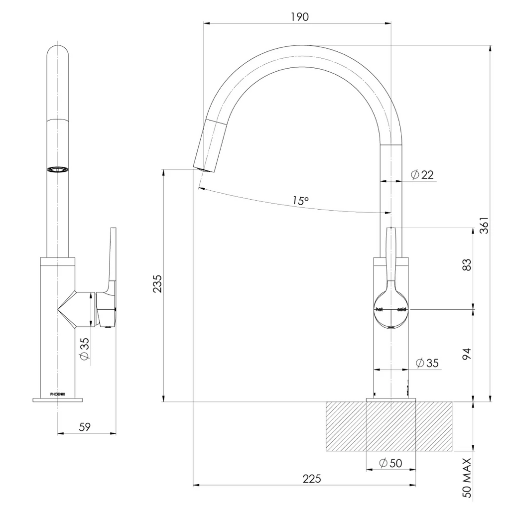 Phoenix Vask Sink Mixer 190mm - LF Brushed Nickel - 139-7330-40-1