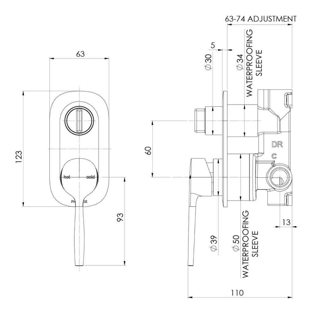 Phoenix Vask SwitchMix Shower Bath Diverter Wall Mixer (Includes In-Wall Body) - LF Brushed Gold - 139-2910-12-1