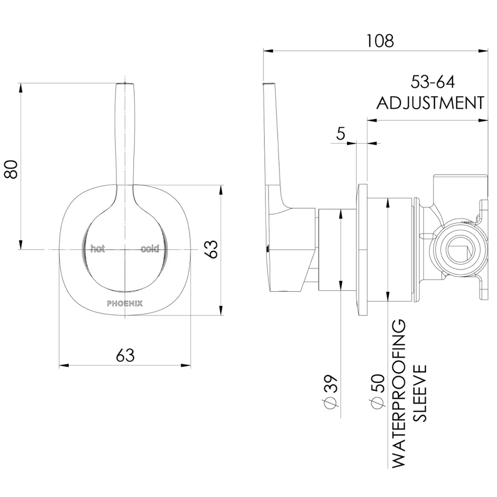 Phoenix Vask SwitchMix Shower Wall Mixer Pin Up Trim Kit Only - LF Brushed Gold - 139-2808-12-1