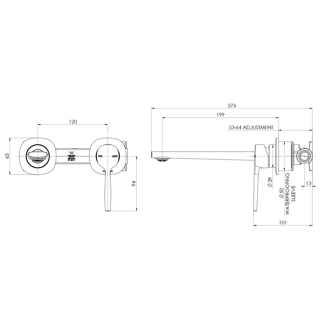 Phoenix Vask SwitchMix Wall Basin & Bath Mixer Set (Includes In-Wall Body) - LF Brushed Gold - 139-2810-12-1