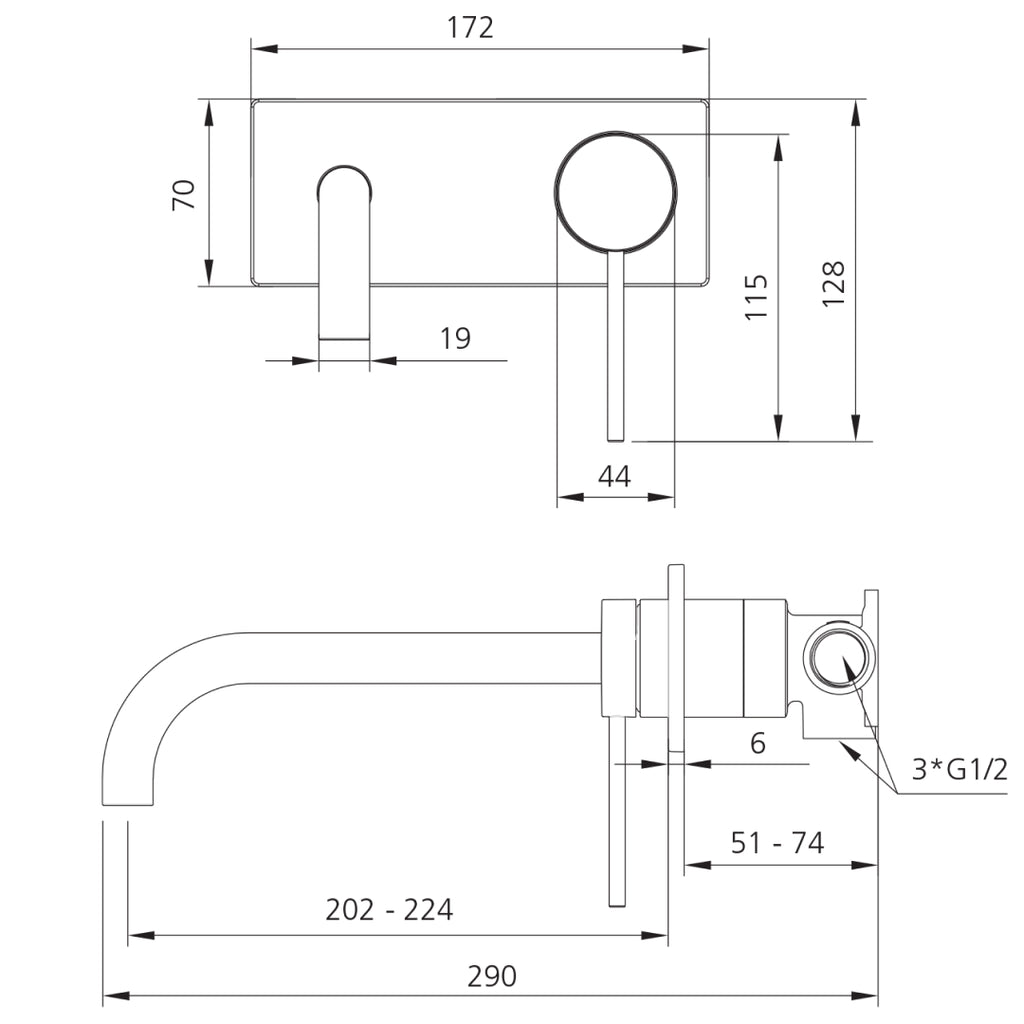 Oliveri Venice Curved Wall Mixer Set (Includes In-Wall Body) - LF Brushed Nickel - VE105504FBN