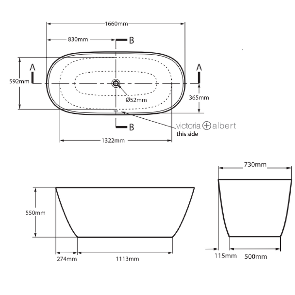Victoria + Albert Lussari 1700 Freestanding Bath - Matte White - LU2M-N-SM-NO