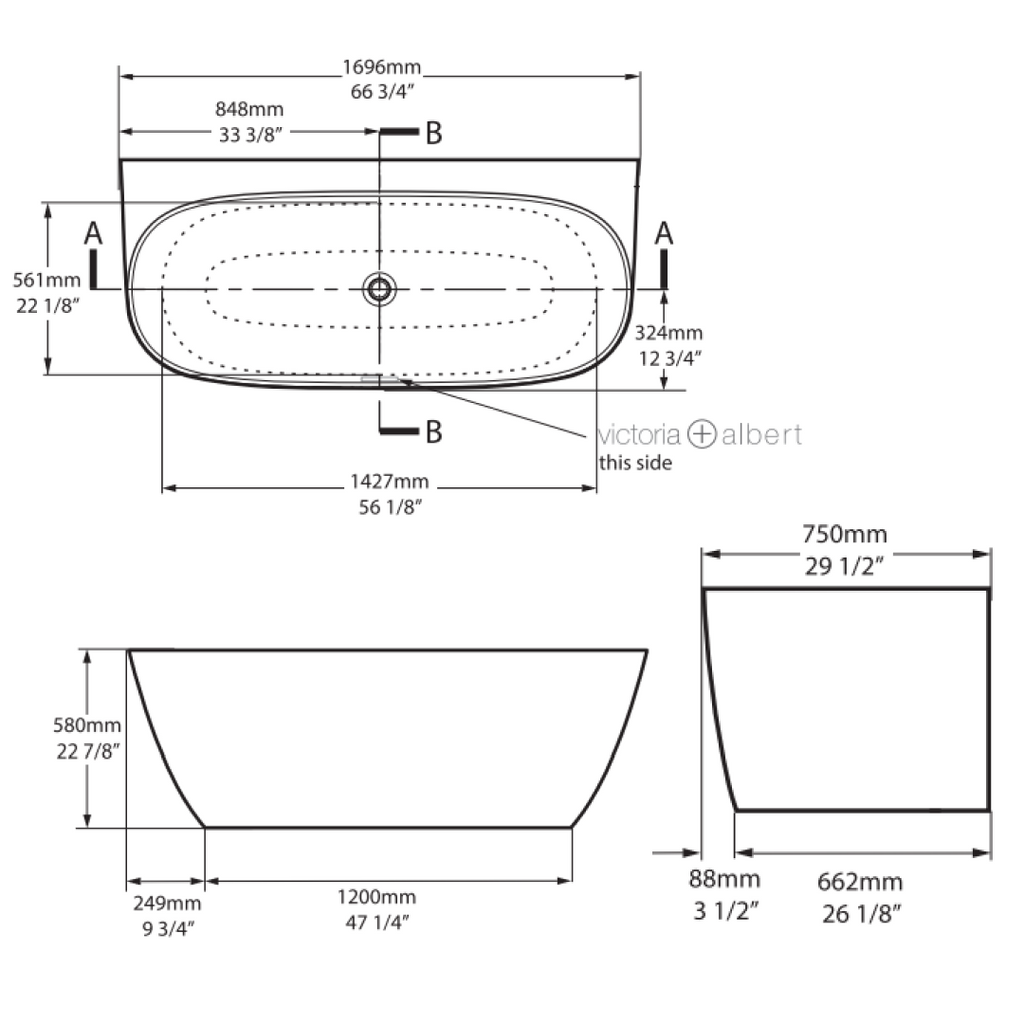 Victoria + Albert Lussari 1700 Back to Wall Bath - Gloss White - LU5-N-SW-NO
