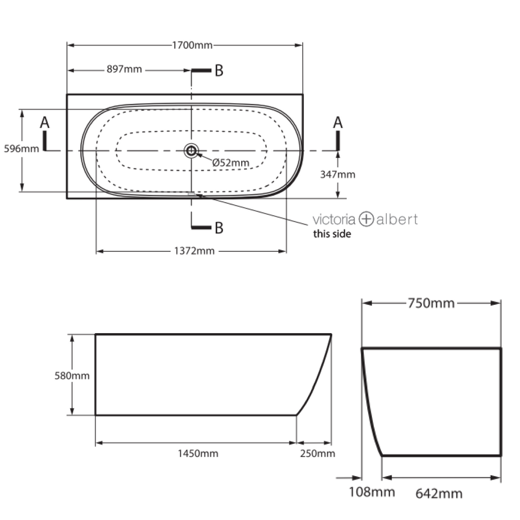 Victoria + Albert Lussari 1700 Left Corner Freestanding Bath - Gloss White - LUS-N-LH-SW-NO