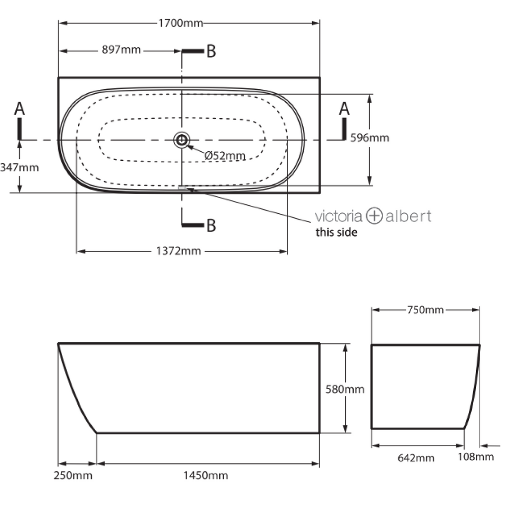 Victoria + Albert Lussari 1700 Right Corner Freestanding Bath - Matte White - LUSM-N-RH-SM-NO