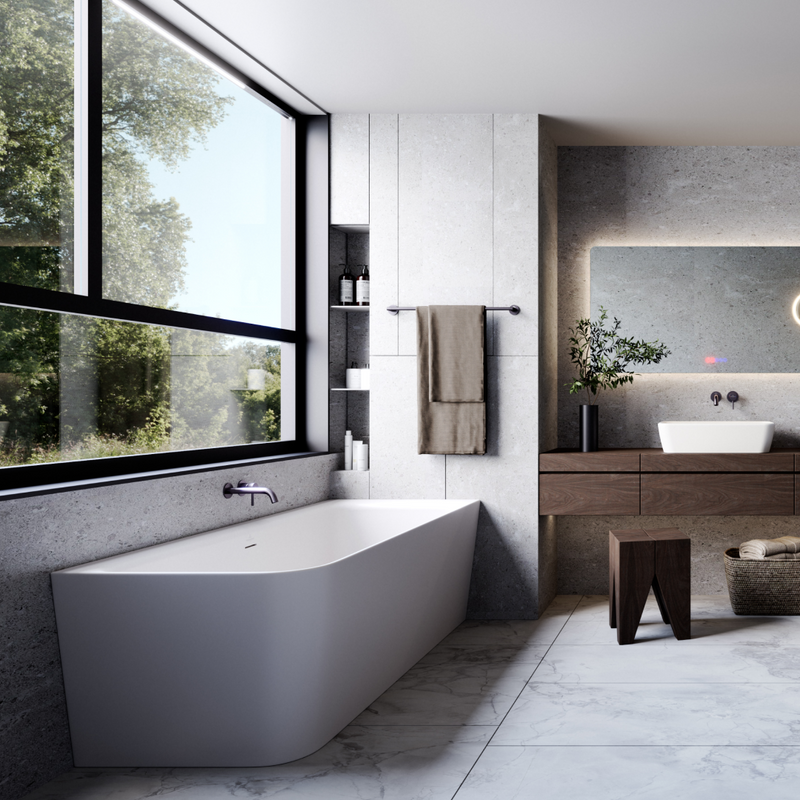 Villeroy & Boch Architectura 1650 CastStone Back to Wall Freestanding Bath - Right Hand Corner