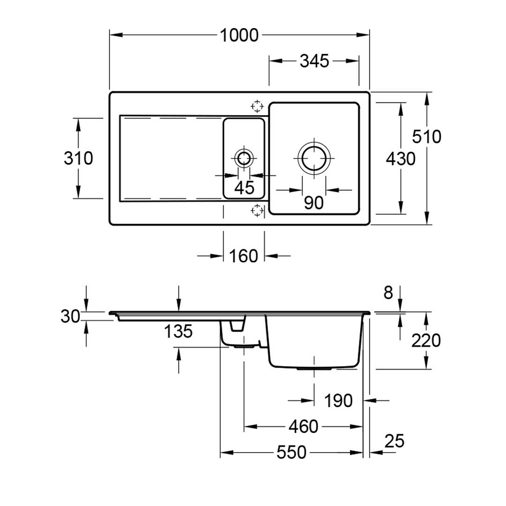 Villeroy & Boch Siluet 1000 1 & 1/3 Sink - Pure Black - 333701R7CB