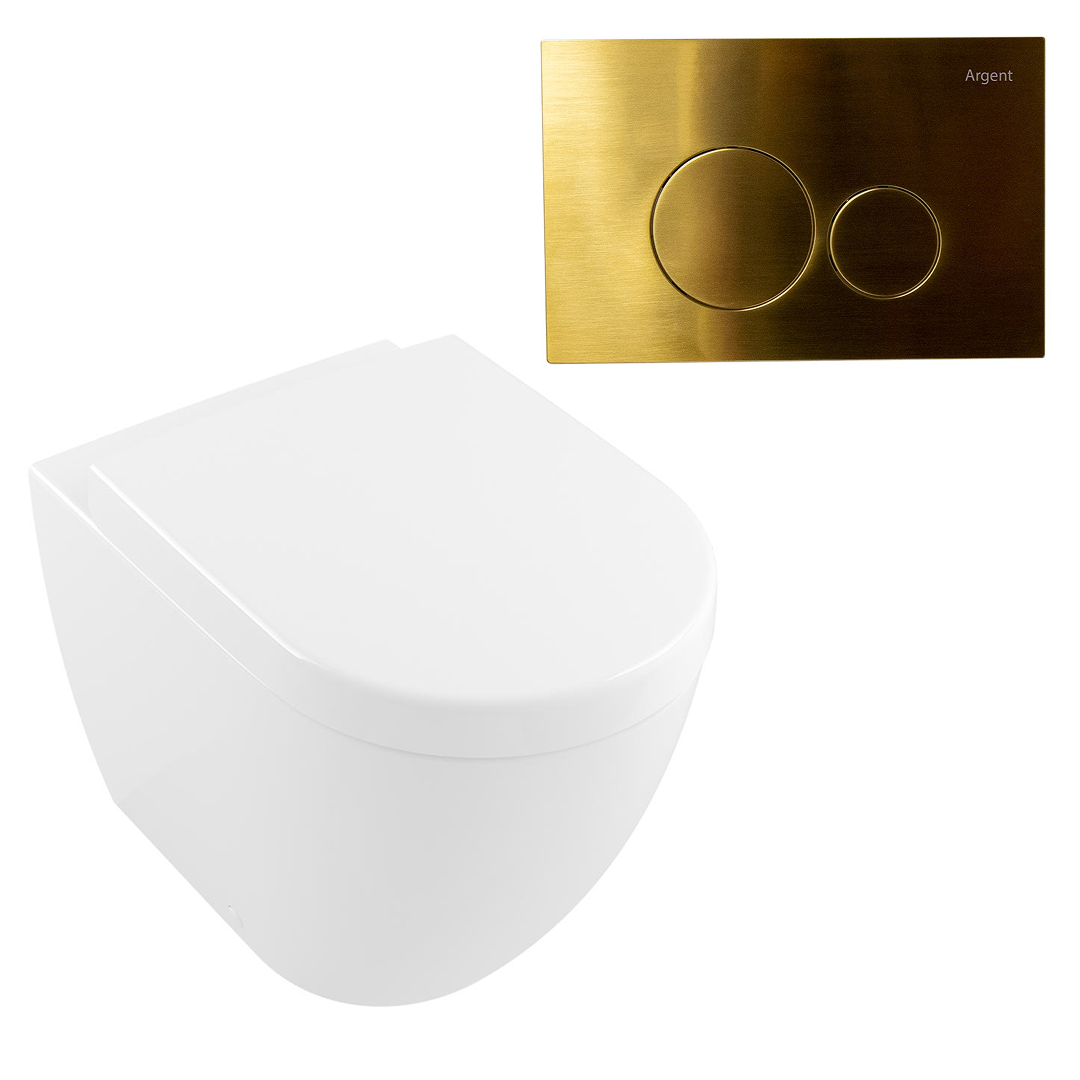 Villeroy & Boch Subway 2.0 DirectFlush Wall Faced Toilet Package - Argent IN38905 Cistern - Grace Brushed Gold - 5602R101S4DB + IN38905 + F5020BG