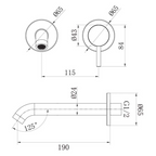 Argent Grace 2.0 Wall Mounted Basin Mixer Set (Includes In-Wall Body) - LF Gun Metal - W366390B + M303500