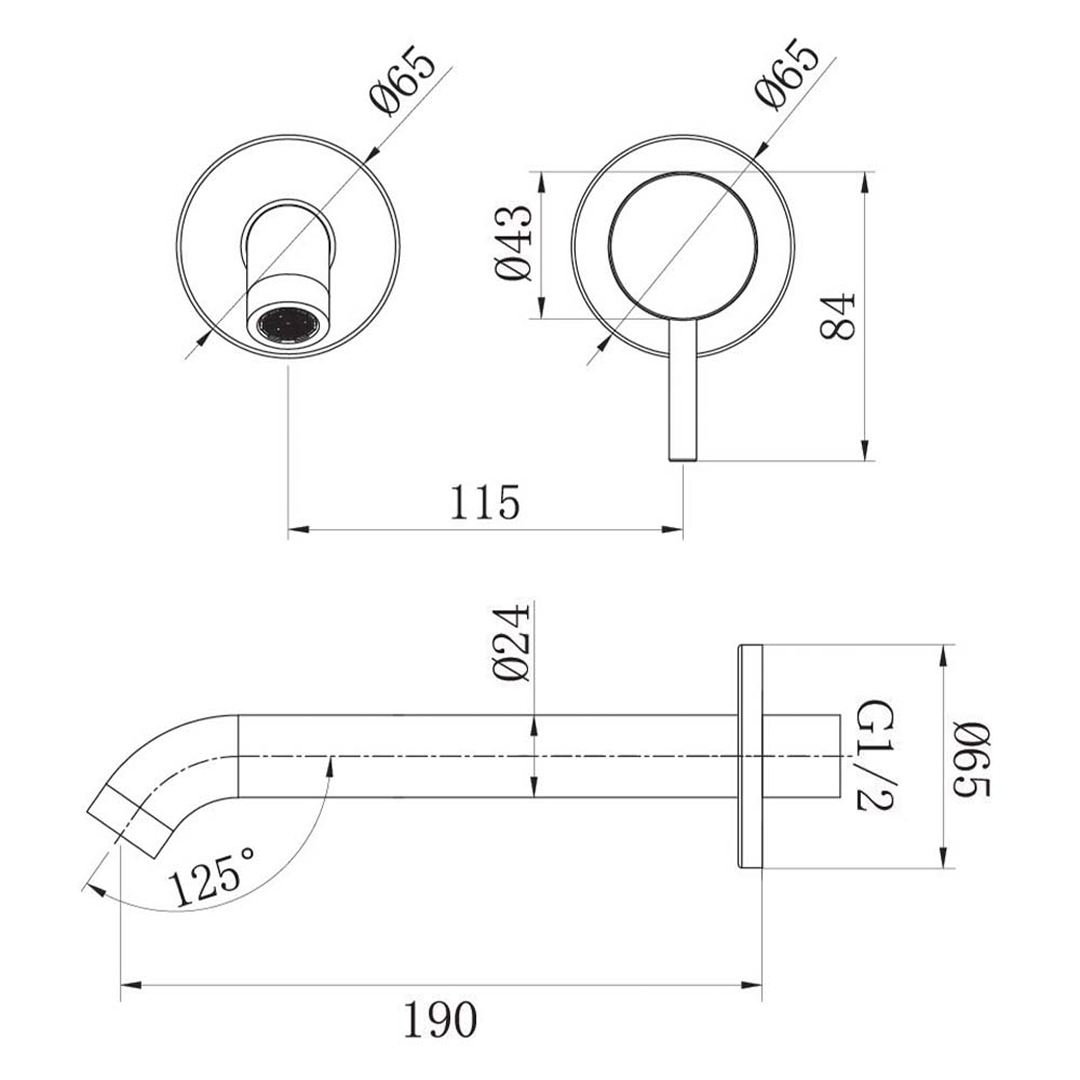 Argent Grace 2.0 Wall Mounted Basin Mixer Set (Includes In-Wall Body) - LF Brushed Gold - W366385B + M303500