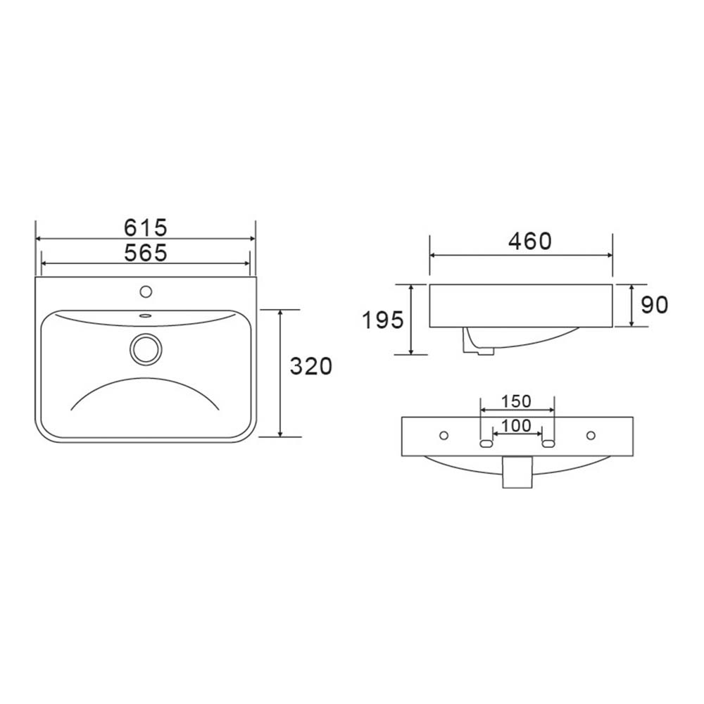 Argent Zen Neu 615 Wall Hung Basin Includes Overflow (1 Tap Hole) - Alpine White W4061