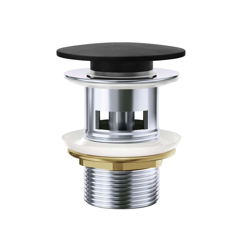 Fienza Pop-Up 32mm Basin Waste with Overflow - Matte Black Solid Surface Cap - WAS58B