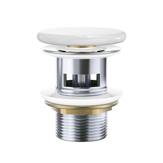 Fienza Pop-Up 32mm Basin Waste with Overflow - Gloss White Flat Ceramic Cap - WAS58FGW