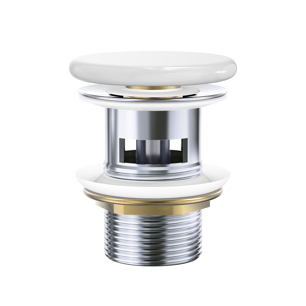 Fienza Pop-Up 32mm Basin Waste with Overflow - Gloss White Flat Ceramic Cap - WAS58FGW