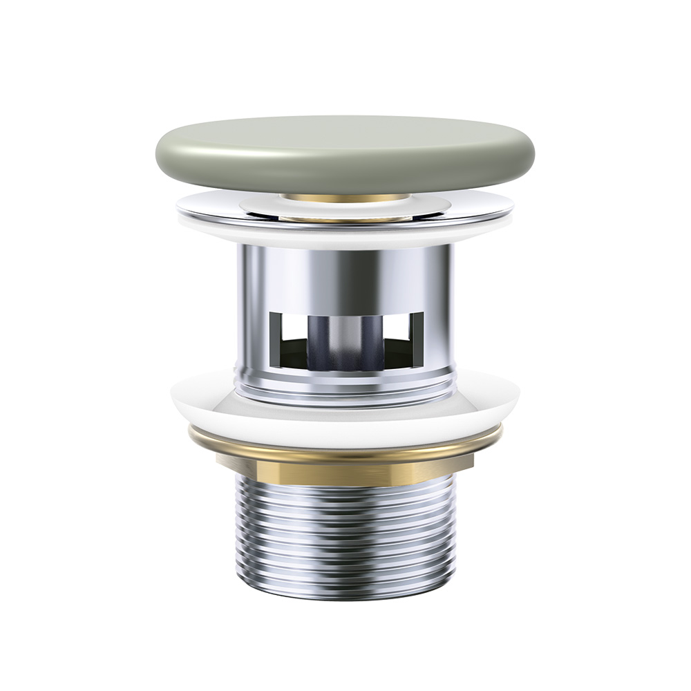 Fienza Pop-Up 32mm Basin Waste with Overflow - Matte Olive Flat Ceramic Cap - WAS58FMG