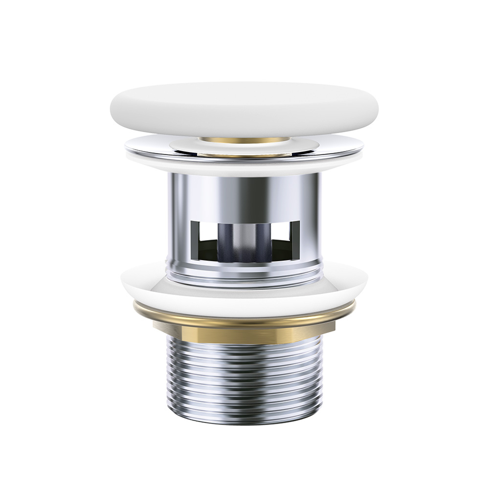 Fienza Pop-Up 32mm Basin Waste with Overflow - Matte White Flat Ceramic Cap - WAS58FMW