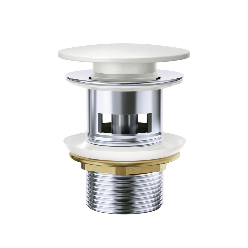 Fienza Pop-Up 32mm Basin Waste with Overflow - Matte White Solid Surface Cap - WAS58W