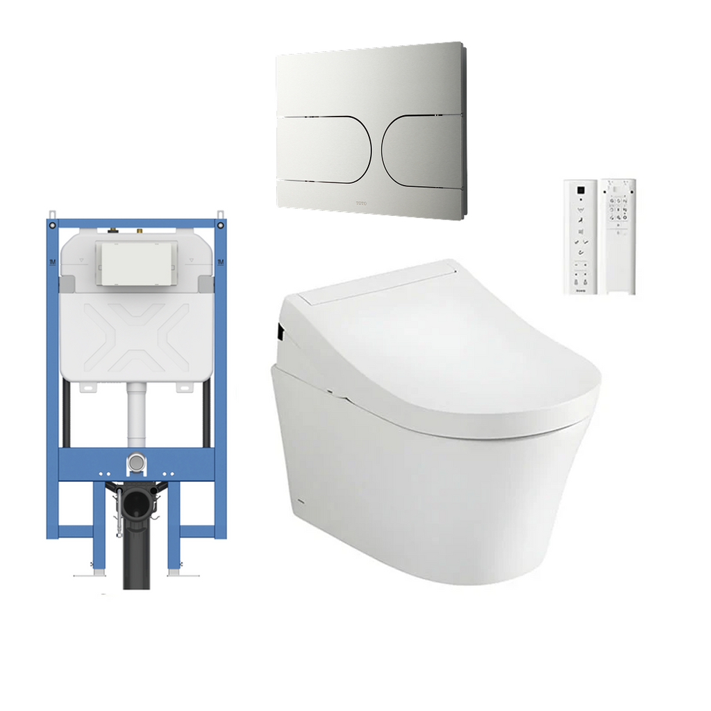 TOTO D-Shape Wall Hung Smart Toilet Package with S5 Washlet - Includes Cistern & Flush Plate - CW553EAT + TCF34470GAU + Q2001 + MB175M#SS