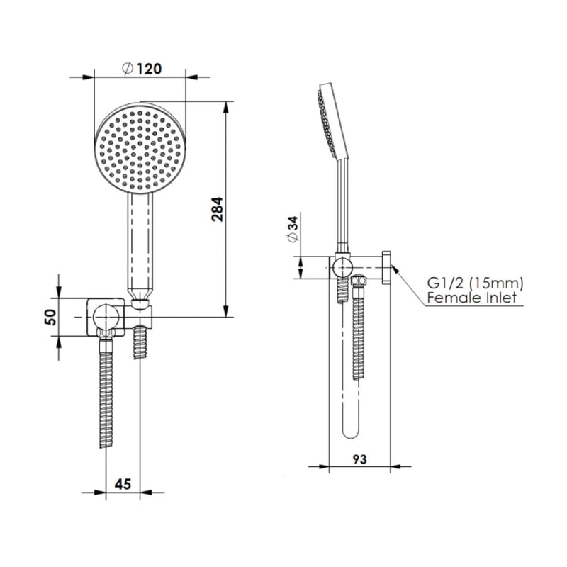 Greens Lavish Brass Handshower w/Wall Outlet Bracket - Brushed Brass