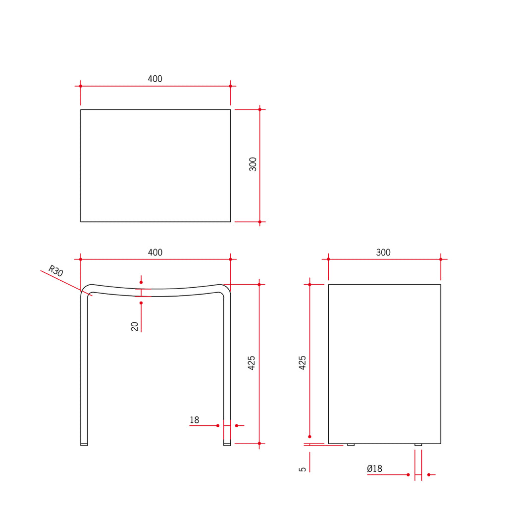 Thermogroup Willow Shower Stool 400x300mm - Black - WS4030B