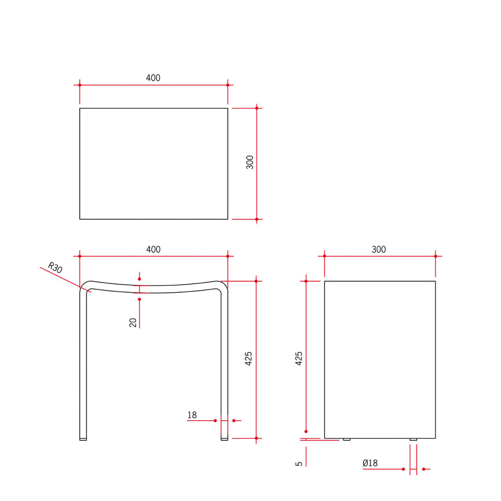 Thermogroup Willow Shower Stool 400x300mm - White - WS4030W